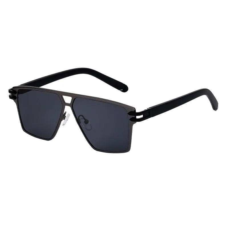 Elegant grey and black square sunglasses for men, blending luxury and streetwear fashion with sustainable PC lens material.