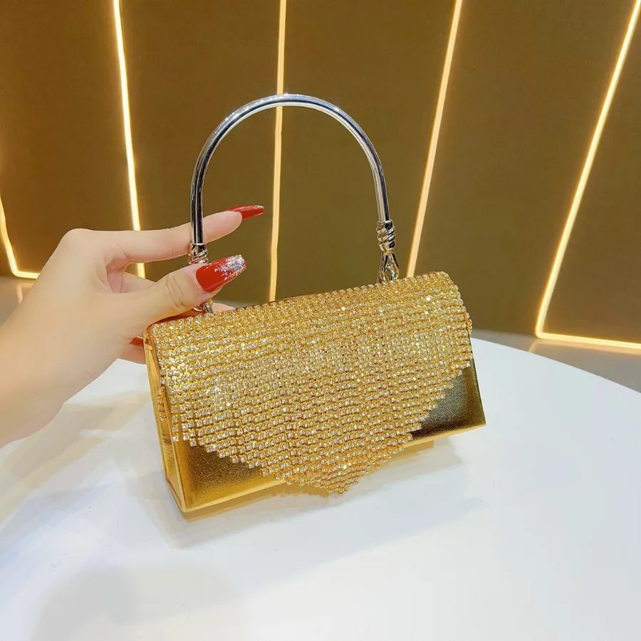 Elegant Fringed Rhinestone Crossbody Clutch Bag For Evening Dresses Cheongsam Ball Gown High-End Women's Handbag Fashionable Square Polyester Bag