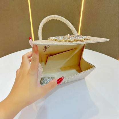 New Fashionable  Diamond Embedded Chain Handbag Small Square Sparkling Evening Bag Women's Clutch Bag