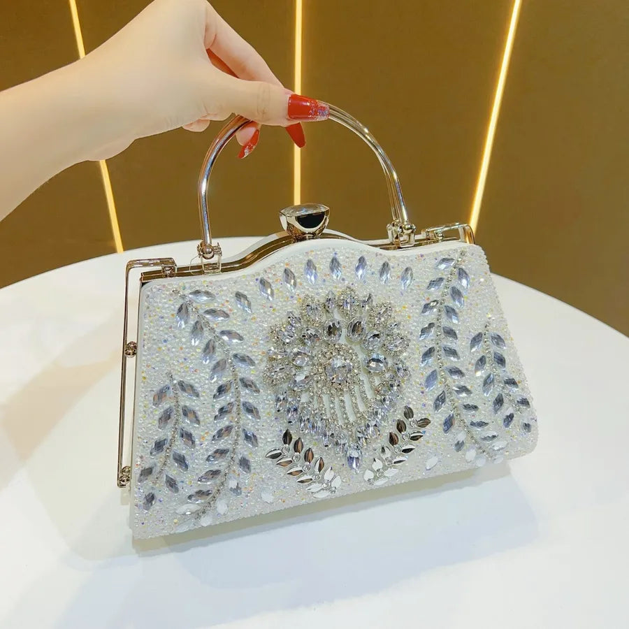 Luxurious large capacity women's diamond-studded evening handbag showcasing a fashionable box-shaped design, perfect for upscale events.
