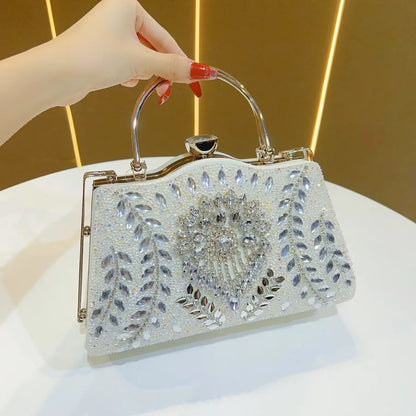 Luxurious large capacity women's diamond-studded evening handbag showcasing a fashionable box-shaped design, perfect for upscale events.