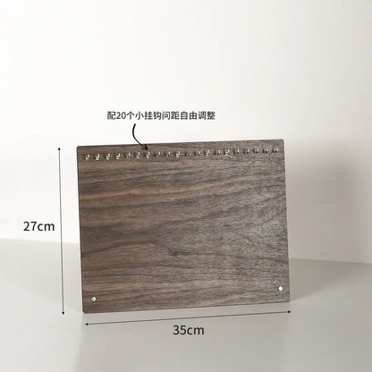 Elegant large capacity walnut jewelry display stand showcasing earrings and necklaces, featuring a sophisticated cherry wood grain finish, perfect for luxurious organisation of accessories.