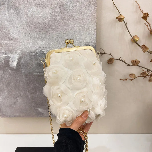 Floral Embellished Mini Square Clutch Bag for Women showcasing elegant floral details and a modern square design, perfect for evening wear.