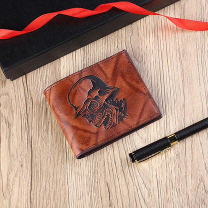 Men's Retro Skull PU Leather Flip Cover Wallet, showcasing a stylish minimalist design with skull pattern, perfect for casual and business occasions.