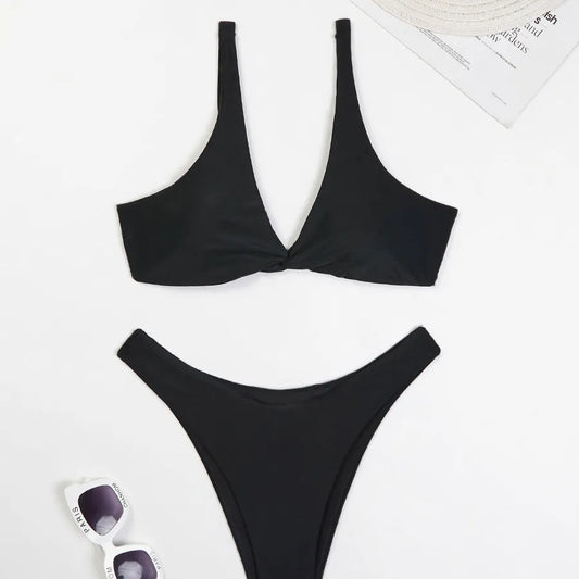 Elegant and trendy low waist triangle cup bikini, perfect for women seeking sophistication and comfort during summer outings.