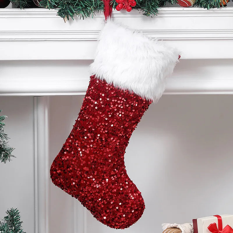 Elegant retro Christmas socks displayed in a festive setting, ideal for parties and celebrations, crafted for comfort and style.