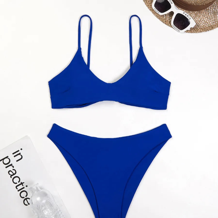 Luxurious women's 2-piece bikini set, featuring low waist briefs and a stylish triangle cup, designed for ultimate beach elegance.