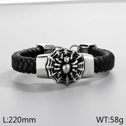 Hip-Hop Retro Animal Lion Skull 304 Stainless Steel Leather rope Leather Halloween Men's Bracelets