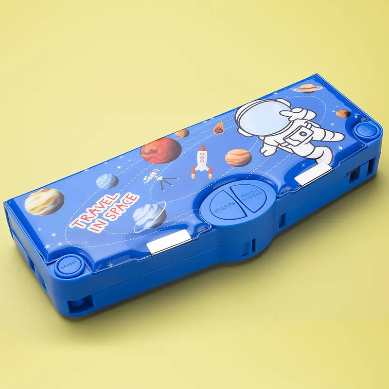 Exquisite large capacity double layer plastic pencil case for both boys and girls, showcasing an elegant and playful design for premium stationery needs.