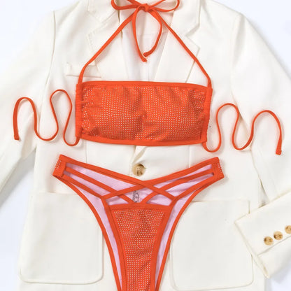 Elegant solid colour bikini set for women, designed with full coverage and low waist style, ideal for luxury summer outings.