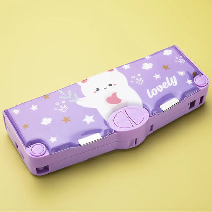 Luxurious large capacity double layer plastic pencil case designed for boys and girls, showcasing a chic and cute school stationery box perfect for stylish organisation.