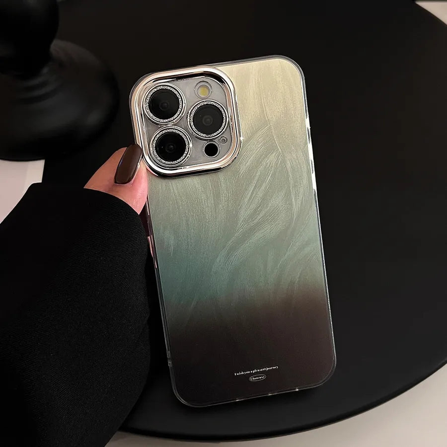 Elegant Luxury Fall Winter Brown Gradient Full Cover Phone Case designed for iPhone 15 Pro Max and Samsung Galaxy, showcasing a vintage style with premium PC material and a sophisticated silver gray colour.
