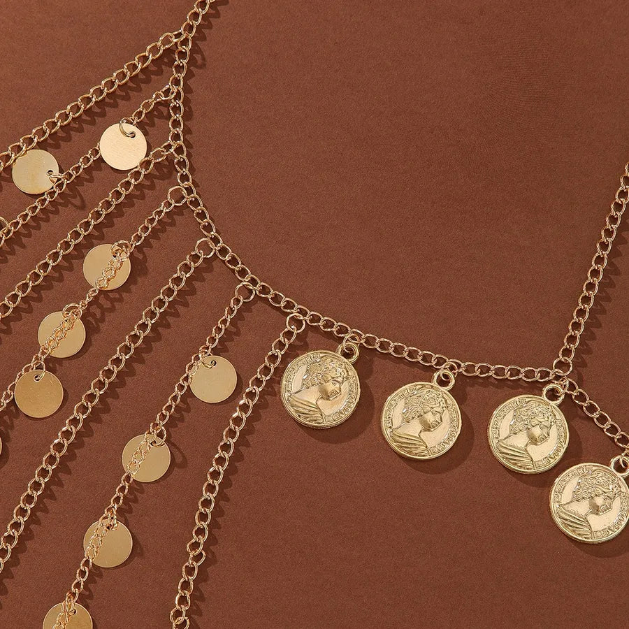 The Elegant Gold CCB Geometric Pattern Sequin Tassel Head Chain displayed elegantly, emphasising its unique design and luxurious finish, perfect for festive celebrations.