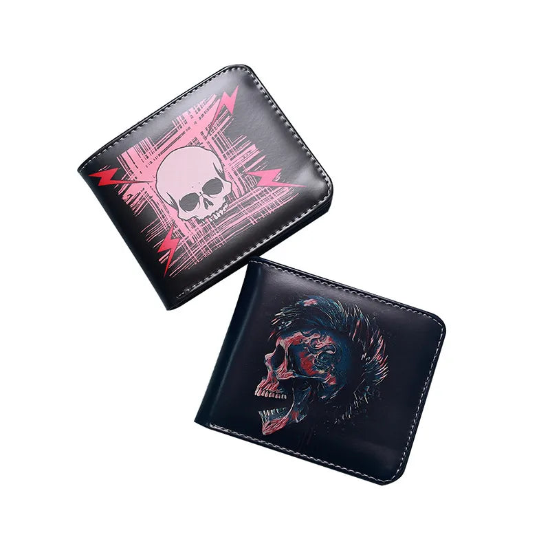Men's Retro Skull PVC Open Small Wallet showcasing a stylish skull design, ideal for adding a unique flair to any modern man's wardrobe.