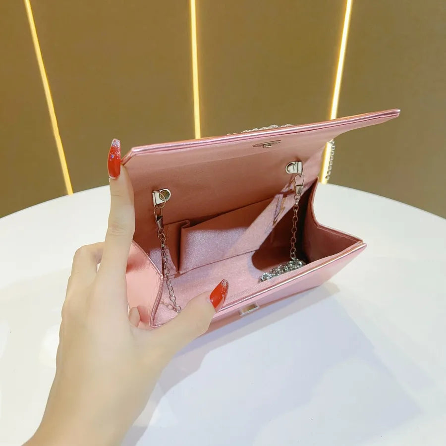 Elegant Fringed Rhinestone Crossbody Clutch Bag For Evening Dresses Cheongsam Ball Gown High-End Women's Handbag Fashionable Square Polyester Bag