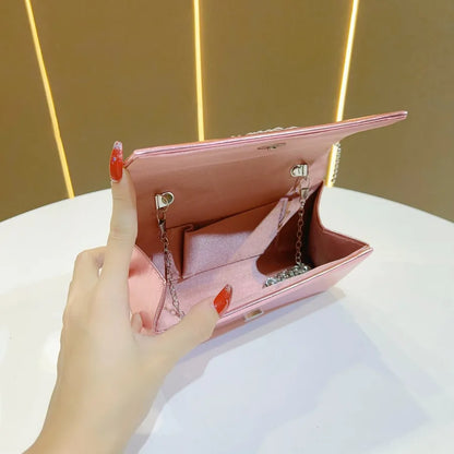 Elegant Fringed Rhinestone Crossbody Clutch Bag For Evening Dresses Cheongsam Ball Gown High-End Women's Handbag Fashionable Square Polyester Bag