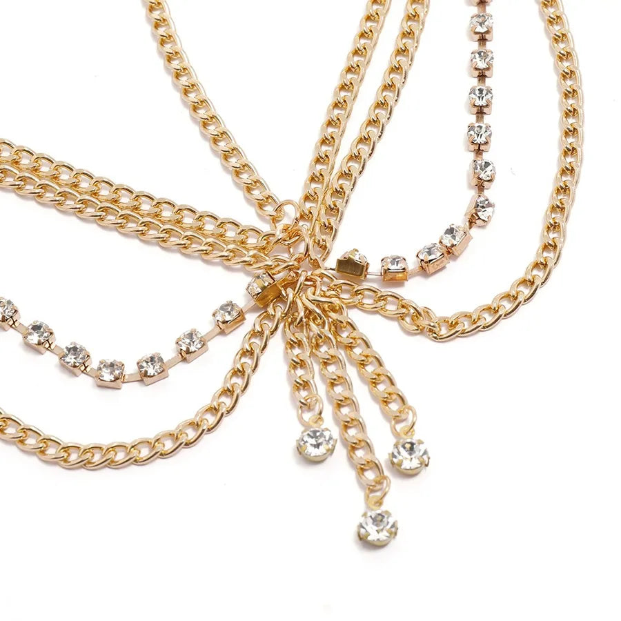 Bohemian Multi-Layer Tassel Hair Chain Metal Aluminum Diamond Pendant Hairband Vintage Headwear Fashionable Women's Accessories