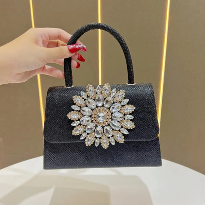 New Fashionable  Diamond Embedded Chain Handbag Small Square Sparkling Evening Bag Women's Clutch Bag