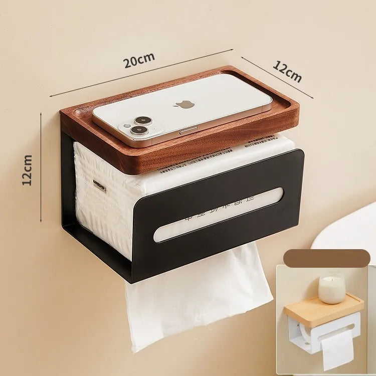 Classical Solid Color Wood Aluminium Alloy Tissue Holder