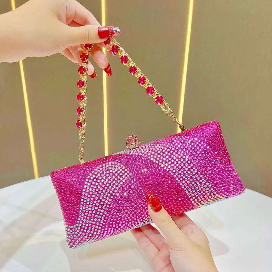 Shiny Full Diamond Evening Bag Party Ladies Handbag Wedding Maid Of Honor Chain Bag Sparkling Dinner Bag Square Polyester