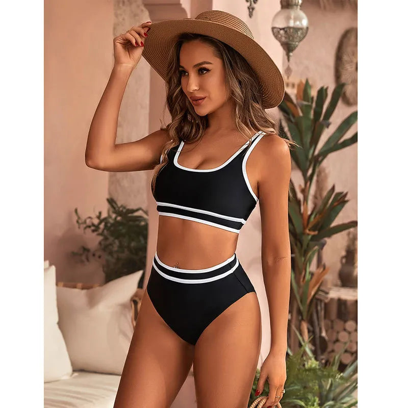 Gorgeous women's demi cup bikini top paired with high waist briefs, designed for ultimate comfort and elegance at the beach.