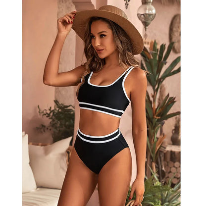 Gorgeous women's demi cup bikini top paired with high waist briefs, designed for ultimate comfort and elegance at the beach.