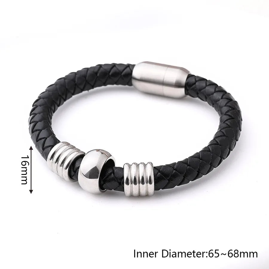 Elegant Men's Skull Wristband crafted with 304 Stainless Steel and Cowhide, ideal for Halloween festivities and streetwear fashion.