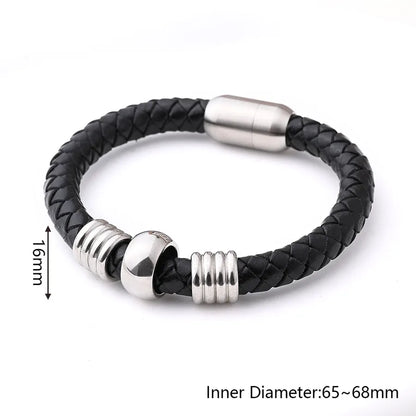 Elegant Men's Skull Wristband crafted with 304 Stainless Steel and Cowhide, ideal for Halloween festivities and streetwear fashion.