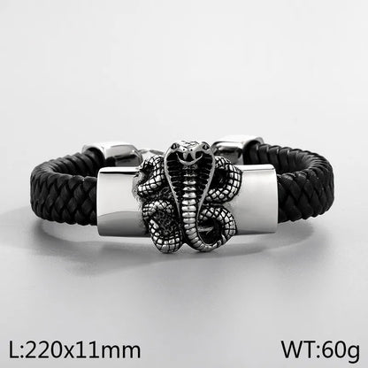 Hip-Hop Retro Animal Lion Skull 304 Stainless Steel Leather rope Leather Halloween Men's Bracelets