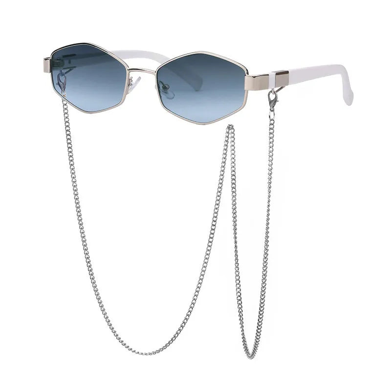 Trendy grey polygon sunglasses for women, ideal for adding a touch of glamour to any outfit.