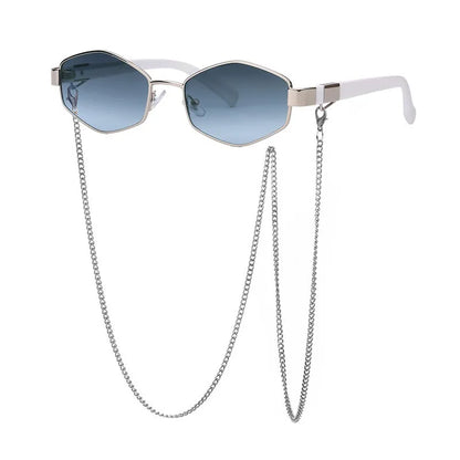 Trendy grey polygon sunglasses for women, ideal for adding a touch of glamour to any outfit.