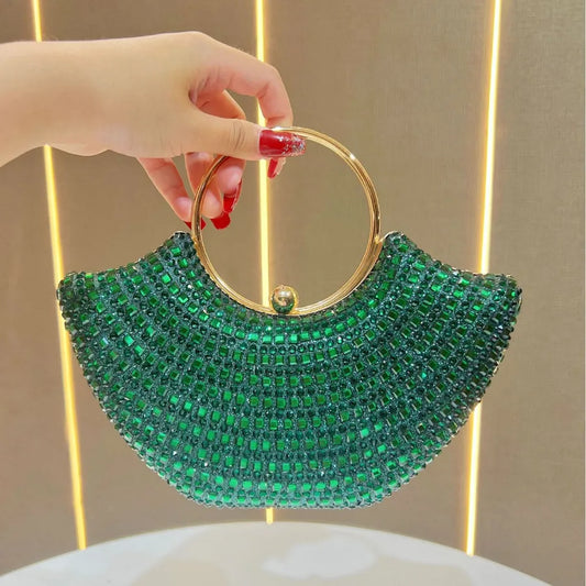 Fashionable Water Diamond Clutch Bag Women's Evening Dress Bag Handbag Elegant All-Match High-End Feeling Square Polyester