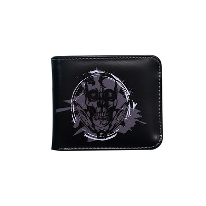 Close-up view of the Men's Retro Skull PVC Open Small Wallet, highlighting its durable construction and practical open closure for effortless accessibility.