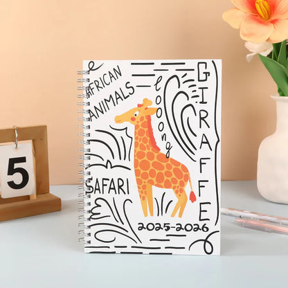 Luxury A5 floral and giraffe patterned spiral notebook featuring vibrant designs, ideal for academic planning in 2026.