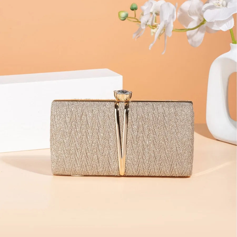 Fashionable Folded Clutch Bag Shiny Elegant Evening Dress Handbag Single Shoulder Slant Cross Bag For Women In Europe