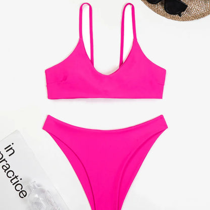 Elegant Women's Solid Colour 2-Piece Bikini Set featuring a Triangle Cup design and Low Waist Briefs, perfect for luxurious beach swimming.
