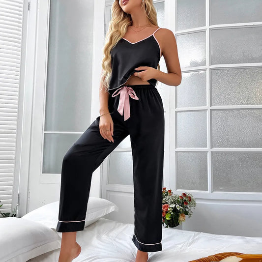 women's fashion stripe polyester satin pants sets