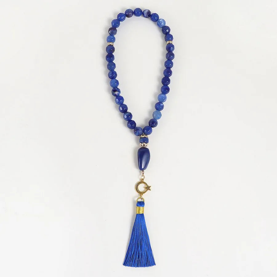 Exquisite Close-up of the Classical Ethnic Round Tassel Rosary, showcasing the premium Arylic and Alloy materials.
