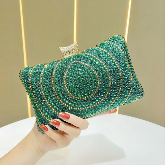 Luxury rhinestone evening handheld bag featuring an elegant square design, perfect for sophisticated dinners and events.
