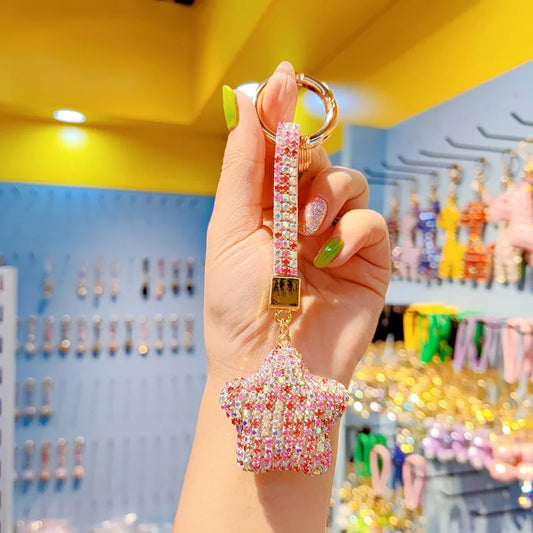 Elegant pentagram keychain featuring a charming tassel, designed with full drill Czech diamonds, making it a stylish accessory for any occasion.