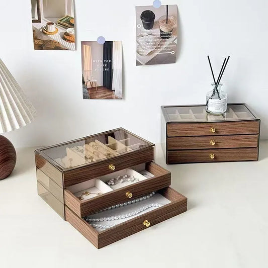 New Large Capacity Multi-layer Walnut Pattern Jewelry Storage Box Earring Necklace Accessory Headwear Handwear Storage Box