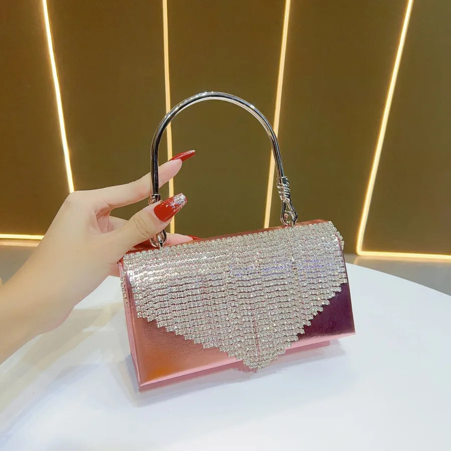 Elegant Fringed Rhinestone Crossbody Clutch Bag For Evening Dresses Cheongsam Ball Gown High-End Women's Handbag Fashionable Square Polyester Bag