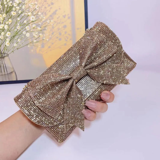 Glitzy Sparkling Diamond Evening Bag showcasing a luxurious butterfly knot design, perfect for formal occasions, featuring dazzling diamond embellishments.