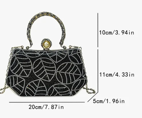 Luxurious retro square box evening bag with diamond embellishments, showcasing elegance and sophistication for upscale events.