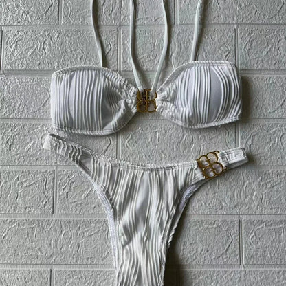 Fashion-forward women's solid bikini set on display, embodying elegance and sensuality for the ultimate beach and pool fashion statement.