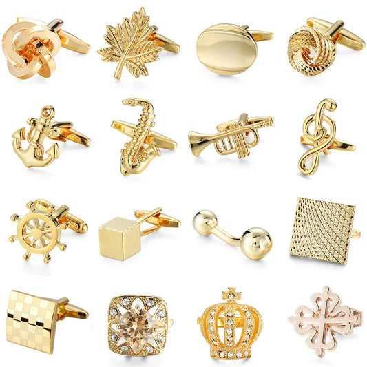 Elegant unisex copper-plated cufflinks featuring an intricate musical instrument and geometric design, perfect for formal occasions and stylish accessories.