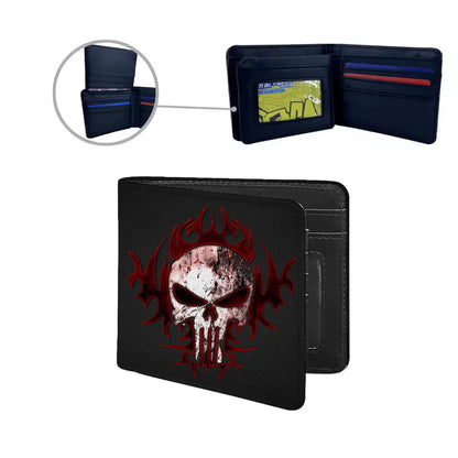 Luxury men's small wallet in PU leather, ideal for everyday sophistication, featuring a unique flip cover and stylish skull pattern.