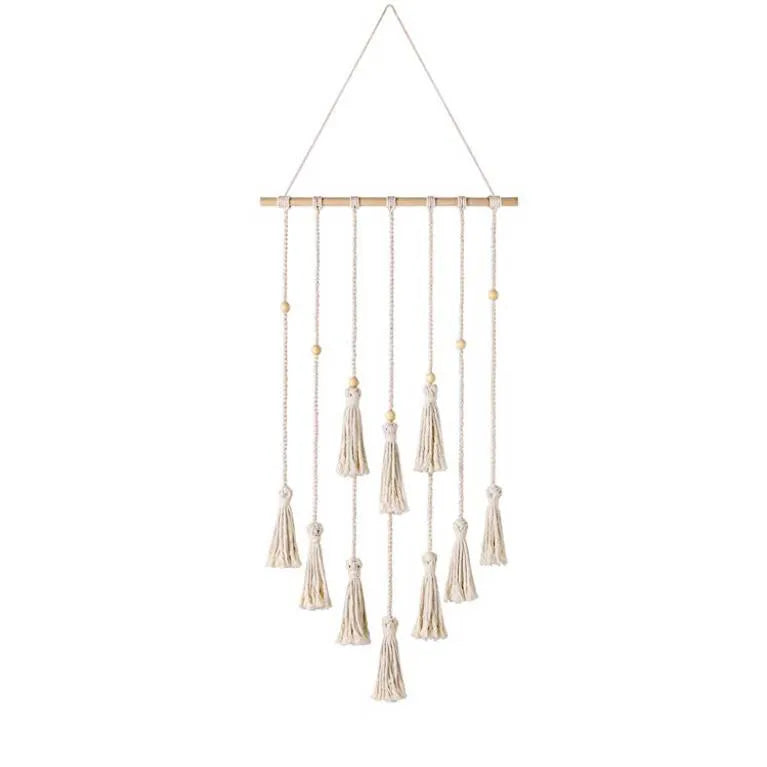 Luxurious hand-woven cotton tassel tapestry wall hanging in Nordic style, perfect for enhancing the décor of B & B hotels.