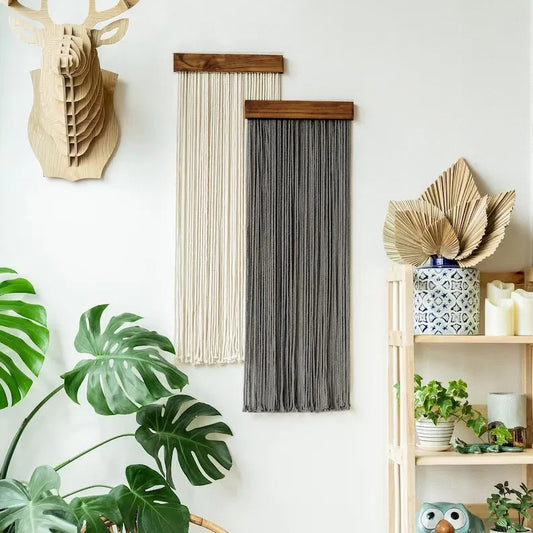 Luxurious Nordic style retro cotton rope wall hanging tapestry showcasing an intricate lattice pattern with elegant tassels, perfect for enriching modern home decor.