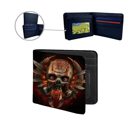Luxury Men's Skull PU Leather Small Wallet featuring a stylish side zipper, perfect for streetwear aesthetics and Halloween festivities.